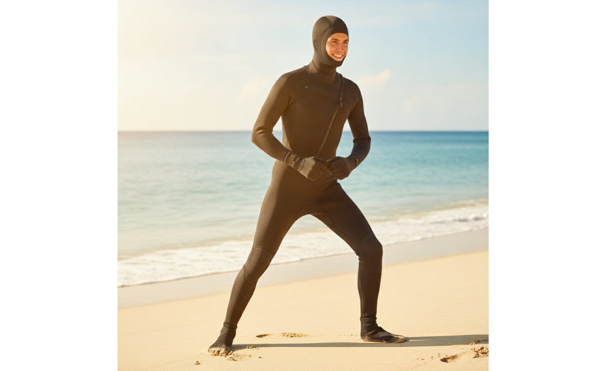 3mm One-Piece Wetsuit with Hood Thermal Full-Body Wetsuit Cold-Water Long Sleeve Snug for Snorkeling