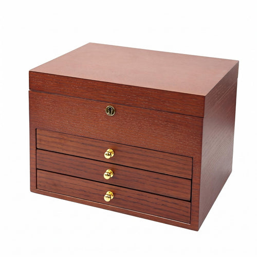 Wooden Jewelry Box Rosewood Grain Home Storage Gold-Tone Pulls