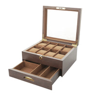 Two-Layer Watch Box Pull-out Drawer Lockable Watch Organizer Gold-Tone Hardware