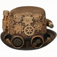 Steampunk Top Hat Aged Metal Look Gear Decorated Top Hat Gold-Tone