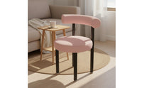 High-Density Foam Cushion Sherpa Vanity Chair with Backrest Shed-Resistant Upholstery Round Boucle Makeup Stool for Bedroom