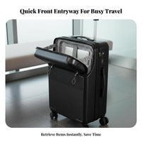 USB & Type-C Charging Port Front Opening Travel Case Foldable Cup Holder Front Compartment Luggage Adjustable Telescopic Handle for Vacation