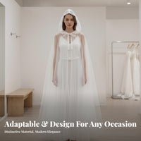 Tulle Cape with Train Multi-Layered Transparent Mesh Poncho Tie-Neck Closure
