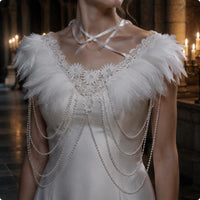 Lace Feather Shawl Medieval-Inspired Aesthetic Feather Shoulder Cape Luxury Look