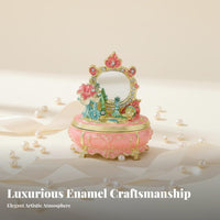 Ideal Gift Enameled Trinket Box with Mirror Exquisite Engraving Miniature Dressing Table Jewelry Box Rhinestone Accents for Women, Girls
