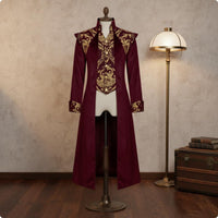 Medieval Steampunk Tailcoat Ornate Gold Embroidery for Cosplay