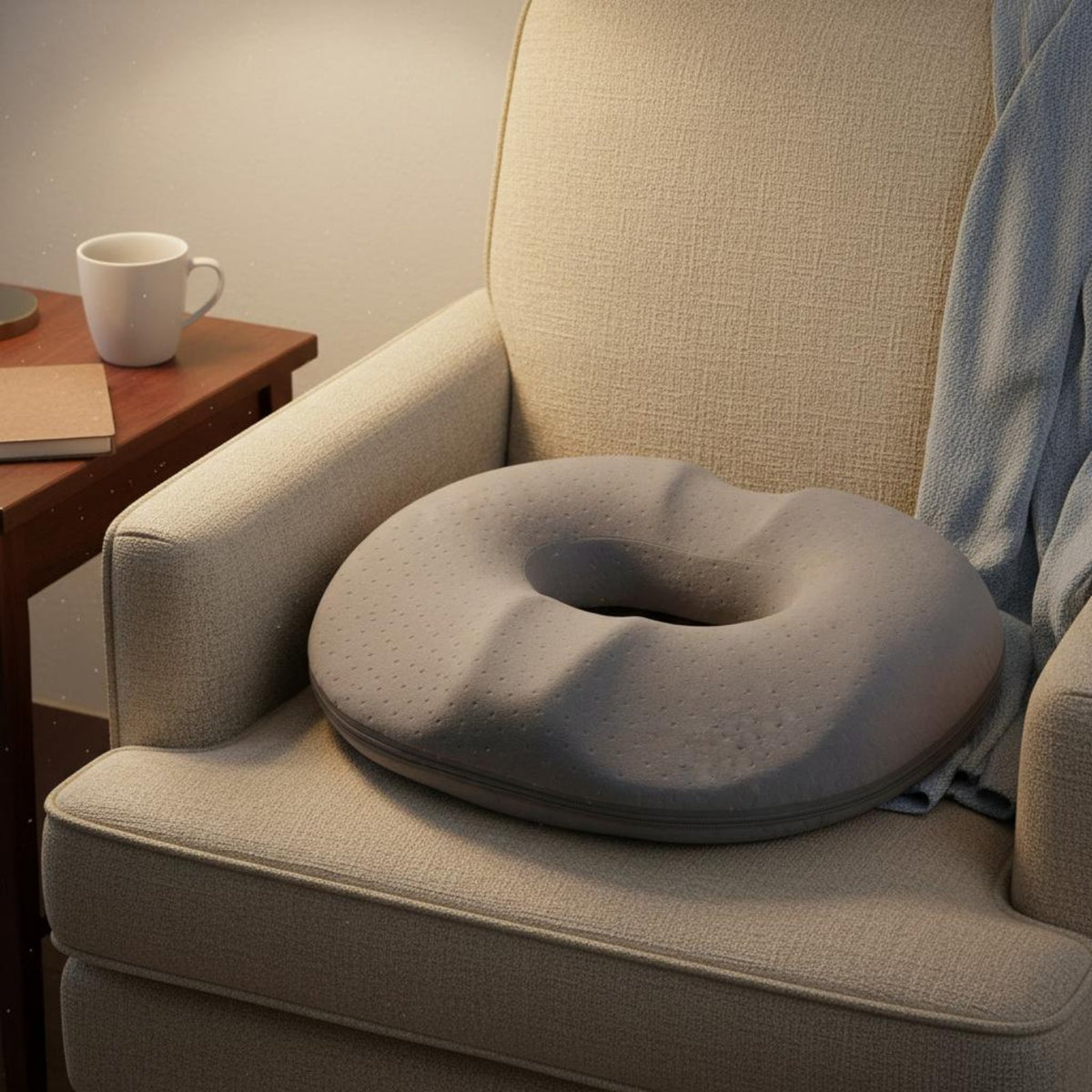Donut Seat Pad Breathable Cover Viscoelastic Foam Circular Pad Donut Pillow Ergonomic Design Chair Pad Portable for Car, Travel