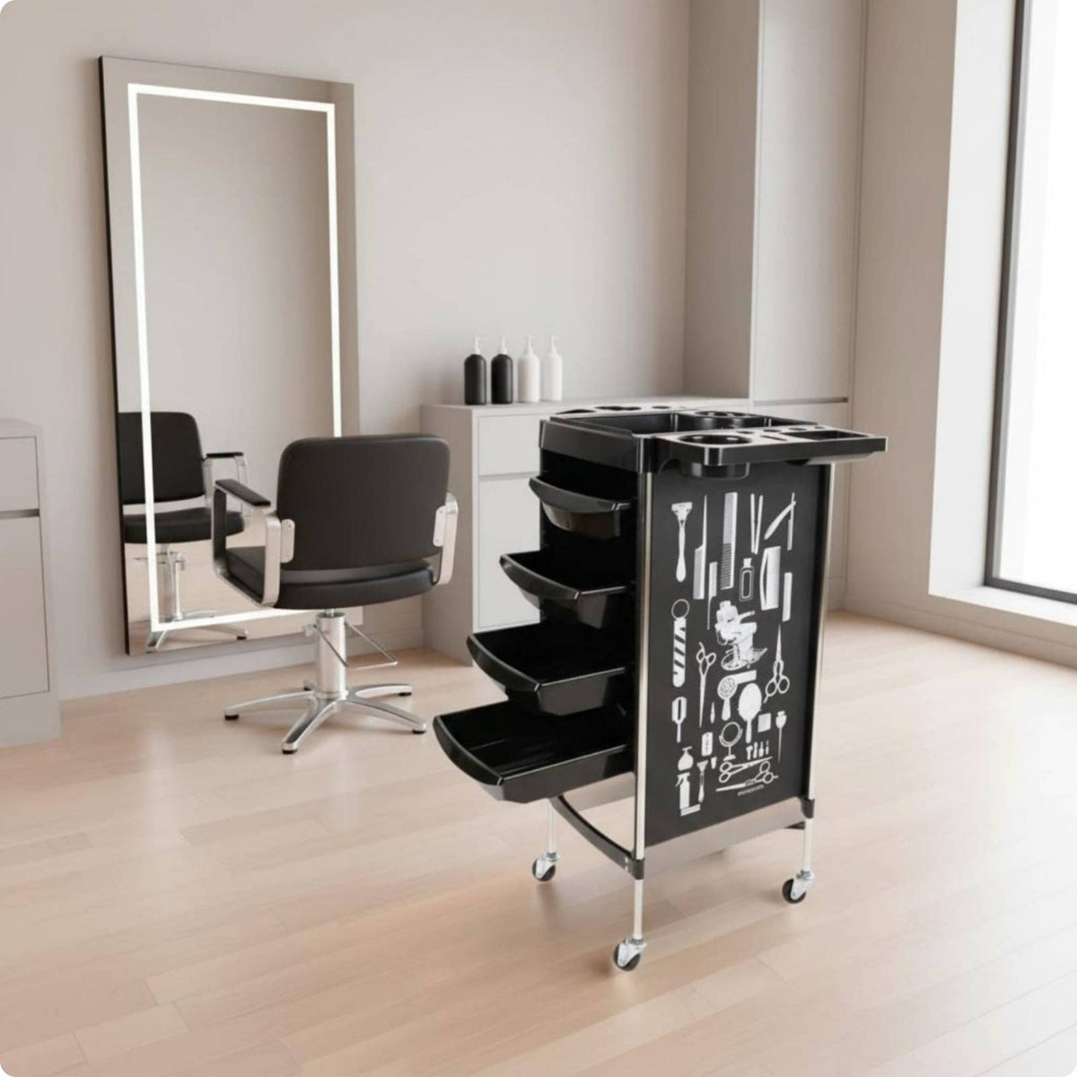 Hair Salon Trolley Wheels Salon Storage Cart Rolling Styling Cart for Hairdressers, Stylists