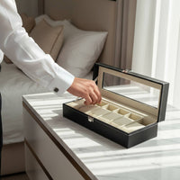 PU Leather Watch Box Clear View Lid Watch Storage Box Soft Lining for Men