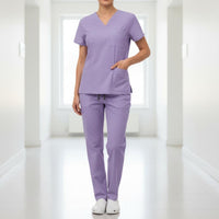 Breathable Scrub Set Multiple Pockets Nurse Attire Set Drawstring Waist V-Neck Scrub Attire for Nurses, Beauticians, Caregivers, Hospital, Medical Office, Spa