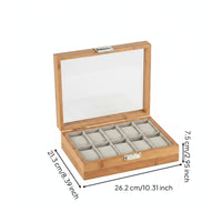 Bamboo Watch Display Case Clear Top Lid Storage Gift Ready for Dresser, Bedroom