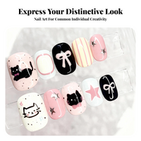 Multi-Color Press On Nails, Cute Cat, Hand-Painted, Fun