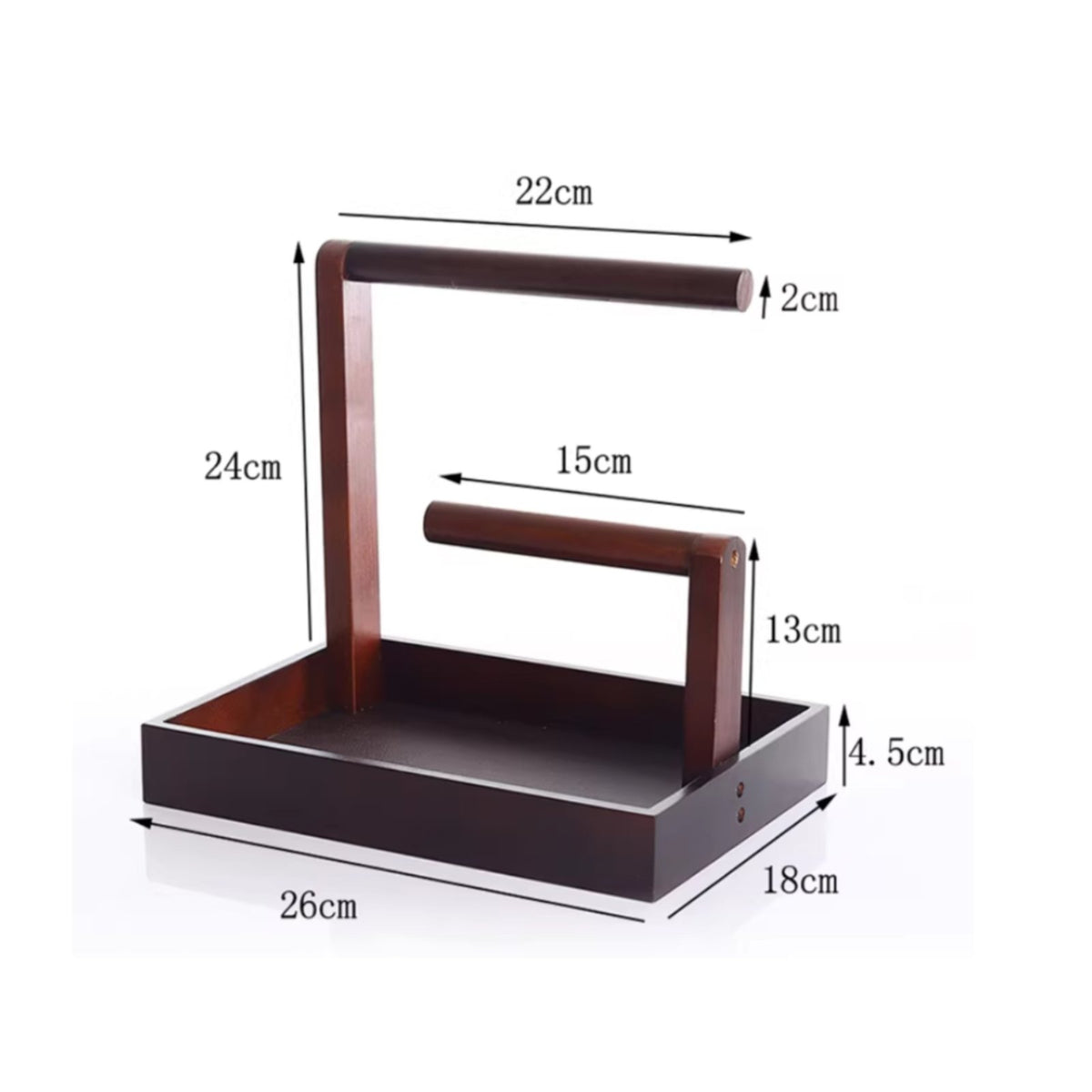 Multi-Functional Wooden Bracelet Holder with Tray Space-Saving Crossbar Jewelry Stand Easy Assembly for Dressing Table, Craft Exhibition
