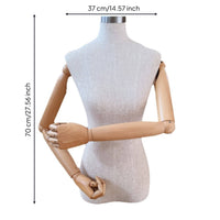 Mannequin Torso with Wooden Arms Linen Textured Mannequin Torso with Arms Stable Cloth Covered Dress Form for Boutique