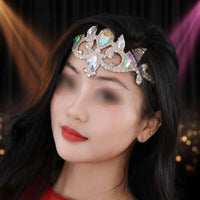 Belly Dance Headpiece Iridescent Rhinestones Belly Dance Head Chain Headdress Glittering Costume Jewelry Elastic Band