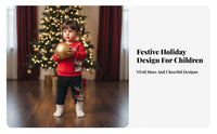 Boys Girls Cartoon Pullover Set, Autumn Long Sleeve, Reindeer Santa Theme, Holiday Style