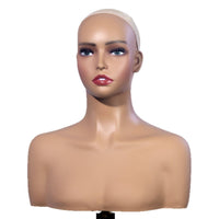 PVC Mannequin Bust Mannequin Head with Shoulders Realistic Look Hairpiece Display Head for Photo Shoots