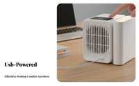 Low Noise Operation USB Water Cooling Fan Humidifies Mini Desk Air Cooler 3 Wind Speeds for Office Workers, Students, Dorm Room, Bedroom