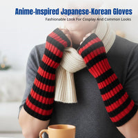 Japanese Korean Style Striped Fingerless Gloves, Cosplay Christmas Party, Long Knit Arm Warmers, Unisex