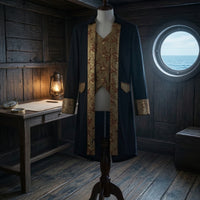 Court Coat with Brocade Panels Notched Collar Medieval Pirate Jacket Knee-Length