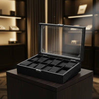 Carbon Fiber Watch Box Clear View Lid Watch Collection Organizer Men's Jewelry Organizer Large Capacity