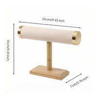Jewelry Stand with Horizontal Bar Tabletop Jewelry Display with Wooden Base Single-Tier Necklace Horizontal Bar for Boutique