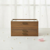 Wood Grain Jewelry Box Display Window Clear Lid Jewelry Box Easy to Organize Storage for Girls