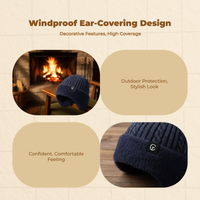Winter Hat for Men, Knit, Ear Cover, Hiking, Navy