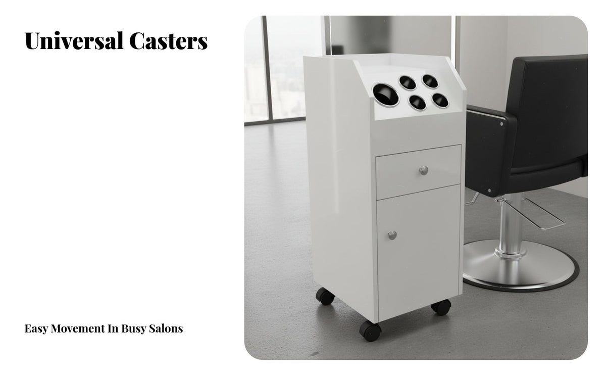 With Wheels Wheeled Hair Tool Cabinet Locking Casters Salon Styling Station Modern Design Beauty Trolley Multiple Storage Options for Beauticians Artists, Pet Groomers, Barber Shop, Barbershop, Cosmetology School, Home Studio