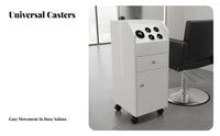 With Wheels Wheeled Hair Tool Cabinet Locking Casters Salon Styling Station Modern Design Beauty Trolley Multiple Storage Options for Beauticians Artists, Pet Groomers, Barber Shop, Barbershop, Cosmetology School, Home Studio