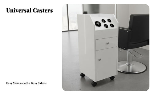 With Wheels Wheeled Hair Tool Cabinet Locking Casters Salon Styling Station Modern Design Beauty Trolley Multiple Storage Options for Beauticians Artists, Pet Groomers, Barber Shop, Barbershop, Cosmetology School, Home Studio