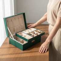 Jewelry Box Secure Metal Clasp Jewelry Storage Case Large Capacity Accessory Box Soft Luxurious Textile Lining for Dresser Top