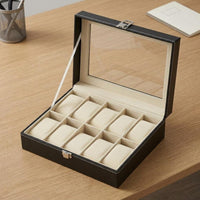 PU Leather Watch Box Window Lid Watch Display Box White Stitching