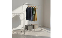 Brushed Finish Stainless Steel Clothing Display Stand Minimalist Design Freestanding Closet Organizer Heavy Duty Home Furniture for Boutique Owners, Laundry Room