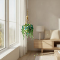 Decorative Beaded Succulent Charm Green Rearview Mirror Charm Gold-Tone Hanging Car Plant Sparkling for Drivers