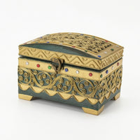 Teak Keepsake Box Compact Jewelry Box with Hinged Lid Carved for Tabletop