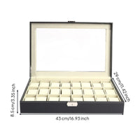 24 Compartment Watch Box Soft Lining Watch Display Case with Glass Top Removable Pillows Water-Resistant for Men