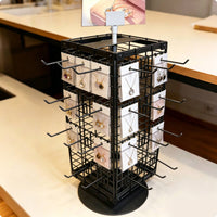 Rotating Grid Display Rack Multi-Hook 4-Sided Display Stand Metal Store Fixture for Countertop