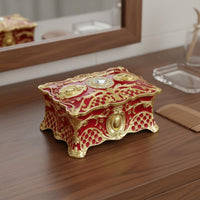 Vintage Metal Jewelry Box Velvet Lined Interior Enamel Jewelry Holder for Bride