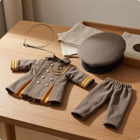 Long Coat Uniform Double Breasted 1/12 Scale Doll Clothes Chain Trim Miniature Jacket and Pants Set