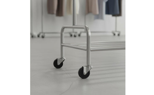 Brushed Finish Stainless Steel Clothing Display Stand Minimalist Design Freestanding Closet Organizer Heavy Duty Home Furniture for Boutique Owners, Laundry Room