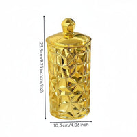 Gold Trim Canister Gilded Pattern Round Decorative Container Easy-Grip Lid Lidded Storage Jar for Dorm Room, Office Desk