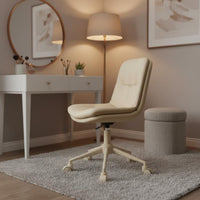 Waterproof Cushioned Vanity Stool with Back Easy to Clean Upholstered Rolling Computer Chair Comfortable Cushion Home Furniture Nordic Design for Women, Students