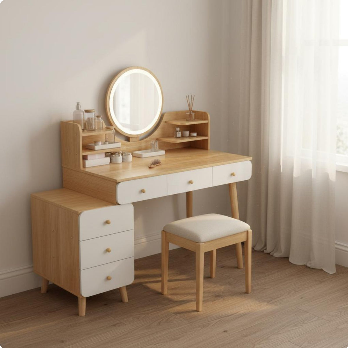 Vanity Table with Side Cabinet Ample Storage Bedroom Furniture for Women