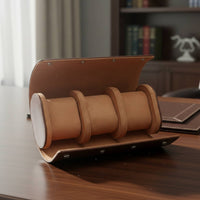 Portable Wristwatch Case PU Leather Watch Storage Box Glossy Brown