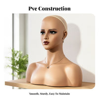 Visible Ears Smooth Surface Female Bust Mannequin PVC Mannequin Display Head