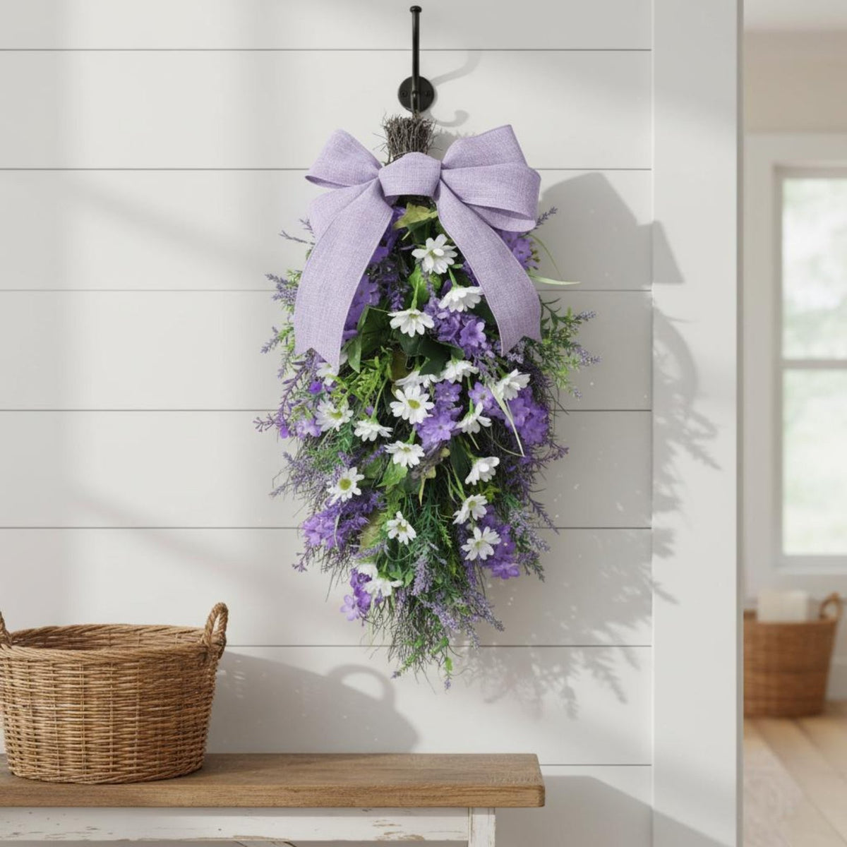 Violet Teardrop Wreath Outdoor-Friendly Violet Lavender Wreath Realistic Look