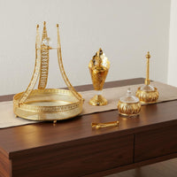 5 Pieces Arabian Incense Burner Scent Dish Collection Set Rhinestone Detail Gold Scent Dish Collection Set Ramadan Home Decoration Ornament for Living Room