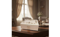 Double Layer Jewelry Box Elegant Floral Jewelry Box Carved Design for Bedroom
