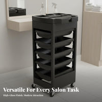 Plastic Cosmetic Trolley with Wheels Includes Dye Bowl Hairstylist Tool Organizer Cart Mobile Hairdressing Station Easy to Clean